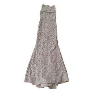 Alice + Olivia beige floral lace maxi evening dress size 0